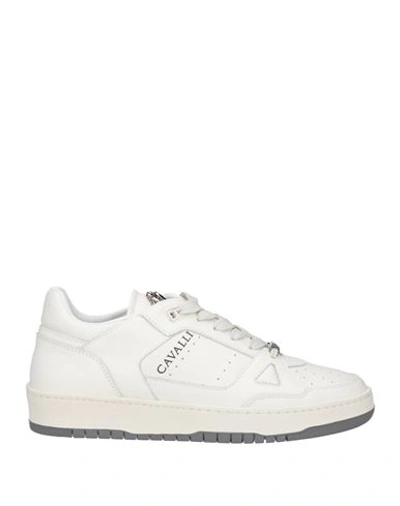 Shop Roberto Cavalli Man Sneakers Ivory Size 11 Calfskin In White