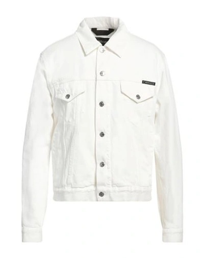 Shop Roberto Cavalli Man Denim Outerwear White Size 42 Cotton