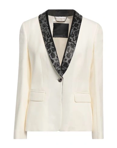 Shop Philipp Plein Woman Blazer Ivory Size L Viscose, Virgin Wool, Polyester In White
