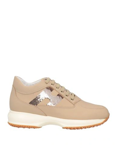 Hogan Woman Sneakers Khaki Size 10 Soft Leather In Beige