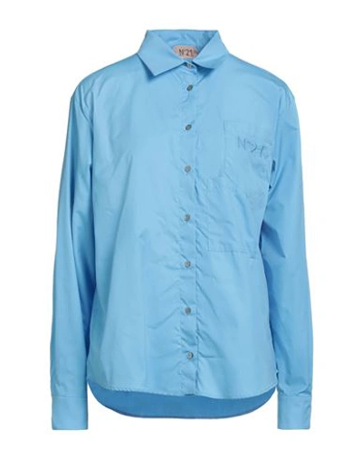 Shop N°21 Woman Shirt Azure Size 8 Cotton In Blue