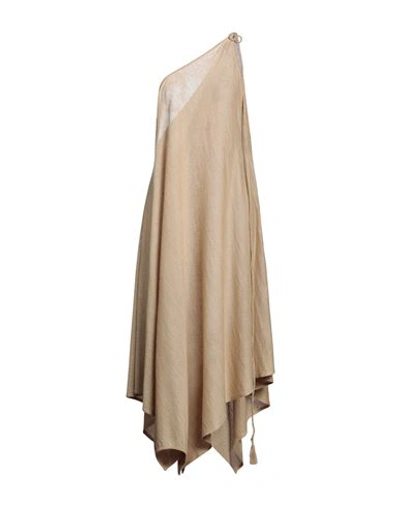 Shop Alanui Woman Maxi Dress Sand Size Onesize Linen In Beige