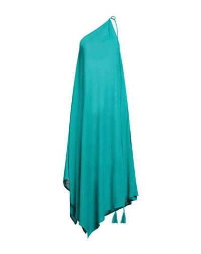 Shop Alanui Woman Maxi Dress Turquoise Size Onesize Linen In Blue