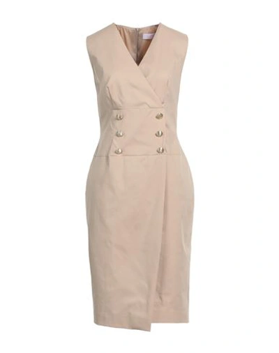 Shop Clips More Woman Midi Dress Beige Size 10 Cotton, Elastane