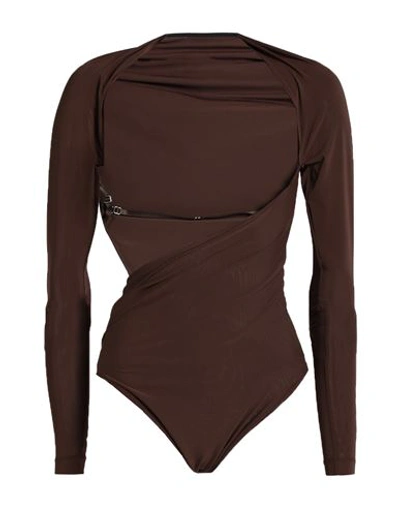 Shop Jacquemus Woman Bodysuit Cocoa Size 8 Polyamide, Elastane In Brown