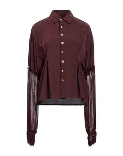 Shop A Tentative Atelier Woman Shirt Cocoa Size 4 Silk In Brown