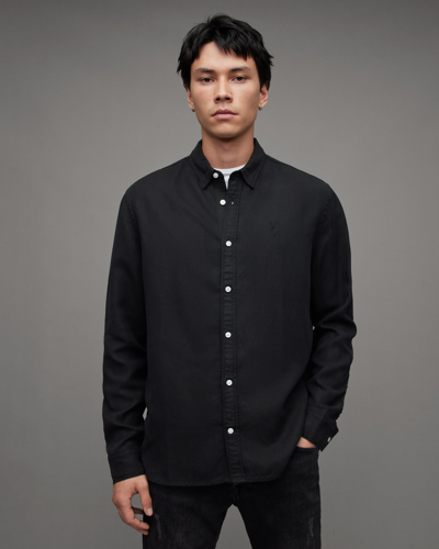 Shop Allsaints Laguna Linen Blend Relaxed Fit Shirt In Black
