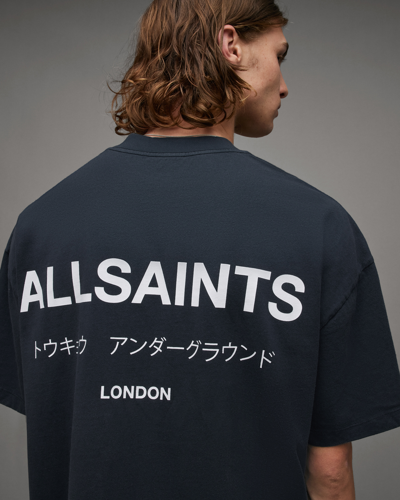 Shop Allsaints Underground Oversized Crew Neck T-shirt In Universe Blue