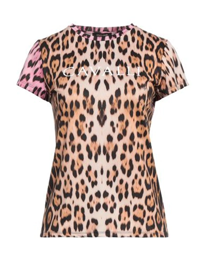 Shop Roberto Cavalli Woman T-shirt Beige Size L Polyester, Elastane