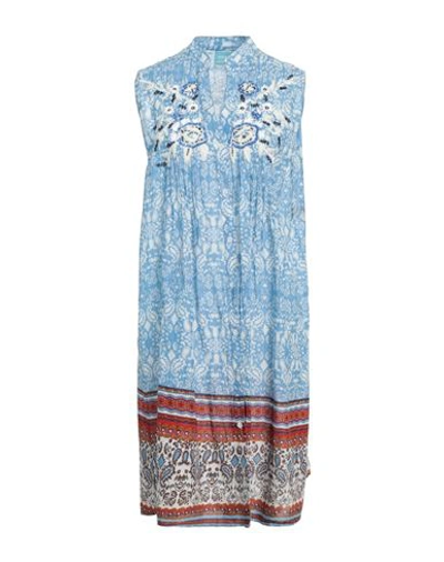 Shop Iconique Woman Mini Dress Azure Size Xl Cotton In Blue