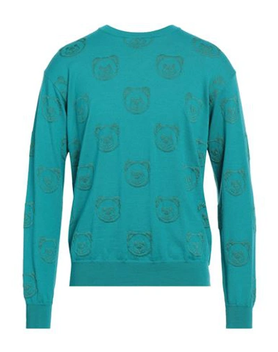 Shop Moschino Man Sweater Turquoise Size 42 Virgin Wool In Blue