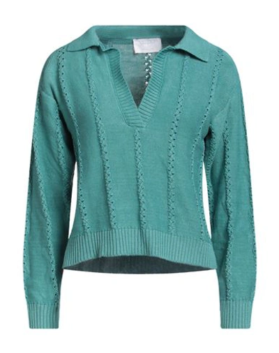 Shop Daniele Fiesoli Woman Sweater Turquoise Size 1 Linen, Organic Cotton In Blue