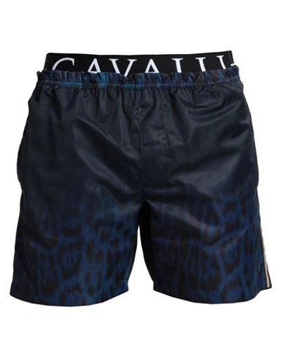 Shop Roberto Cavalli Man Swim Trunks Midnight Blue Size 36 Polyester