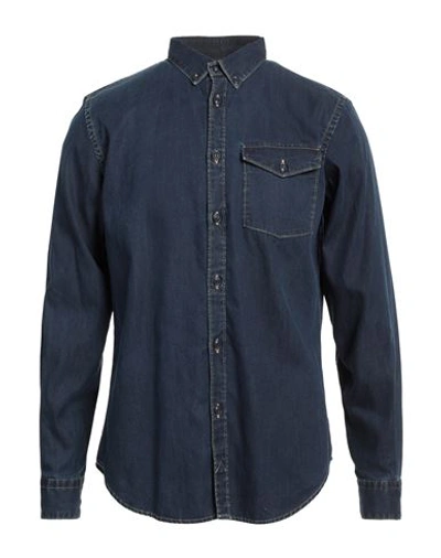 Hand Picked Man Denim Shirt Blue Size L Cotton In Blue