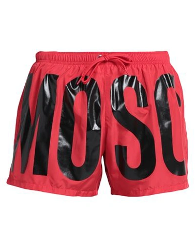 Shop Moschino Man Swim Trunks Red Size M Polyester