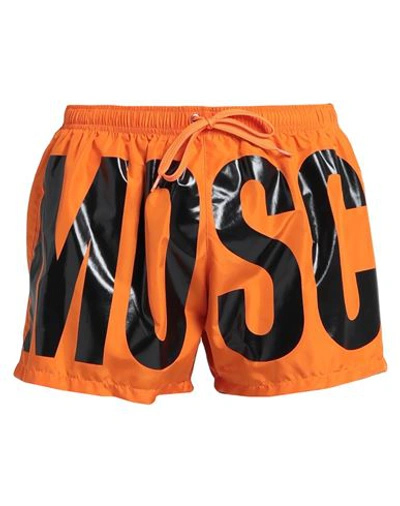 Shop Moschino Man Swim Trunks Orange Size Xl Polyester