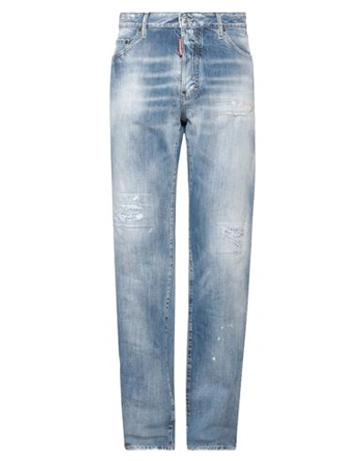 Shop Dsquared2 Man Jeans Blue Size 32 Cotton, Bovine Leather