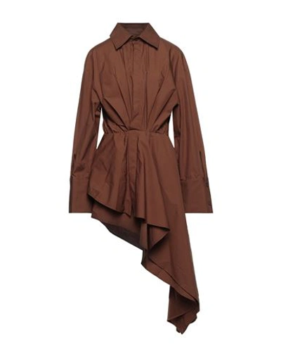 Shop Attico The  Woman Mini Dress Brown Size 4 Cotton, Polyamide