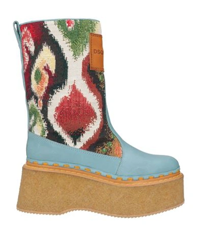 Shop Dsquared2 Woman Ankle Boots Sky Blue Size 8 Bovine Leather, Textile Fibers