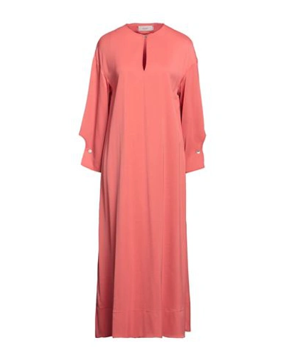Shop Agnona Woman Midi Dress Coral Size 12 Viscose, Elastane In Red