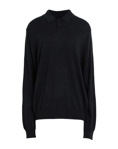 Shop Artknit Studios The Ultrasoft Wool Polo Woman Sweater Black Size Xl Merino Wool In Grey