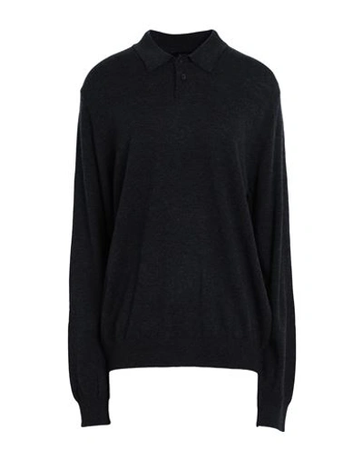 Artknit Studios The Ultrasoft Wool Polo Woman Sweater Steel Grey Size L Merino Wool In Grey