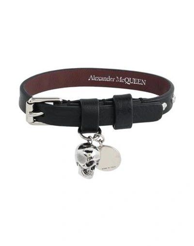Shop Alexander Mcqueen Man Bracelet Black Size - Soft Leather, Metal