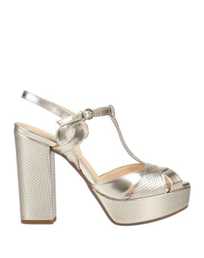 Shop Lorenzo Mari Woman Sandals Platinum Size 11 Textile Fibers In Grey