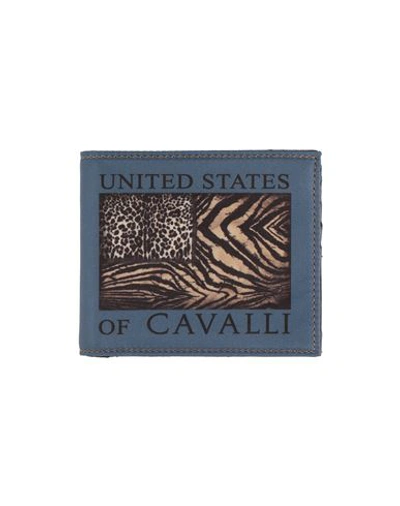 Shop Roberto Cavalli Man Wallet Slate Blue Size - Polyester, Calfskin