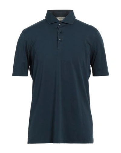 Shop Gran Sasso Man Polo Shirt Navy Blue Size 44 Cotton, Lycra