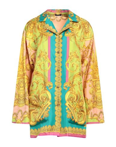 Shop Versace Woman Shirt Turquoise Size 2 Silk In Blue