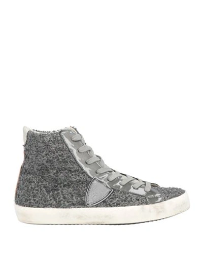 Shop Philippe Model Woman Sneakers Grey Size 7 Textile Fibers, Soft Leather