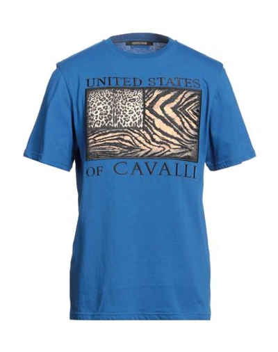 Shop Roberto Cavalli Man T-shirt Blue Size L Cotton