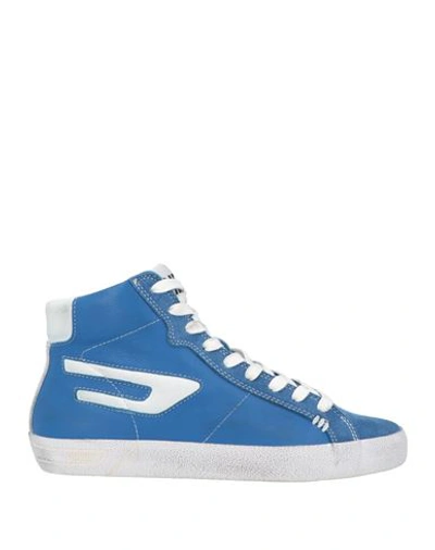 Shop Diesel S-leroji Mid Man Sneakers Azure Size 10 Bovine Leather In Blue