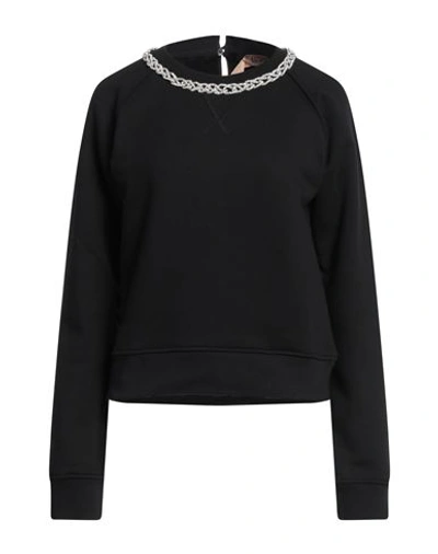 Shop N°21 Woman Sweatshirt Black Size 4 Cotton, Glass, Silicone