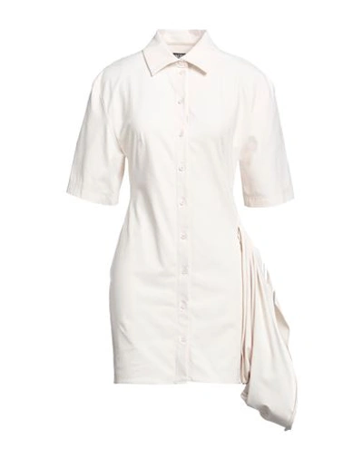 Jacquemus Cutout Draped Stretch-twill Mini Shirt Dress In Ecru