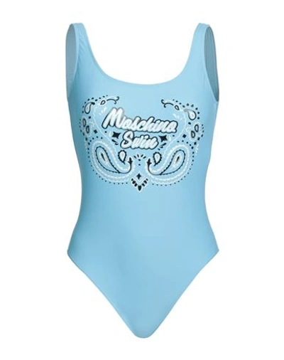 Shop Moschino Woman One-piece Swimsuit Sky Blue Size 6 Polyamide, Elastane