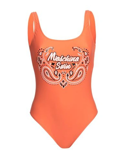 Shop Moschino Woman One-piece Swimsuit Orange Size 10 Polyamide, Elastane