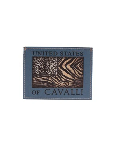 Shop Roberto Cavalli Man Document Holder Slate Blue Size - Polyester, Bovine Leather