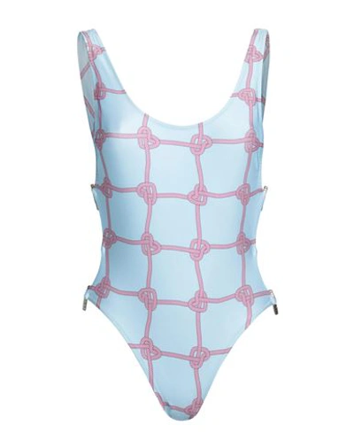 Shop Chiara Ferragni Woman One-piece Swimsuit Sky Blue Size M Polyester, Elastane