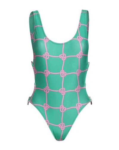 Shop Chiara Ferragni Woman One-piece Swimsuit Green Size M Polyester, Elastane