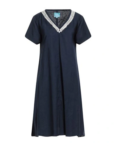 Shop Iconique Woman Mini Dress Navy Blue Size Xl Cotton, Linen