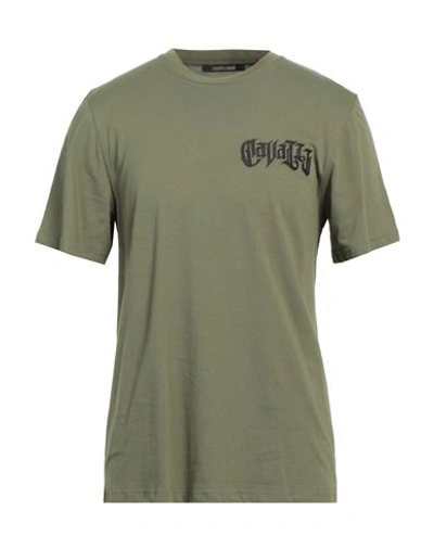 Shop Roberto Cavalli Man T-shirt Military Green Size L Cotton