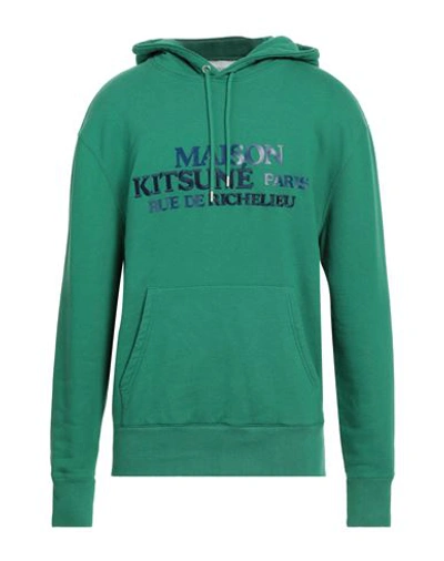 Maison Kitsuné Man Sweatshirt Green Size S Cotton, Wool In Green