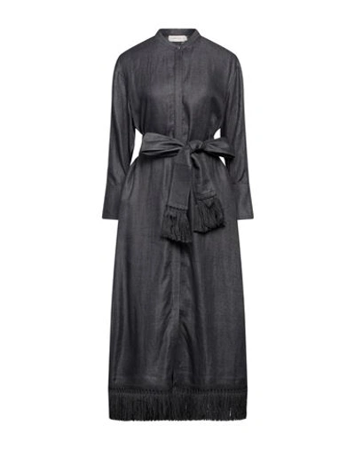Shop Agnona Woman Midi Dress Lead Size 14 Linen, Cotton In Grey