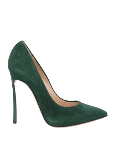 Shop Casadei Woman Pumps Dark Green Size 5.5 Soft Leather
