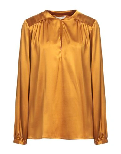 Shop Xacus Woman Top Mustard Size 6 Silk, Elastane In Yellow
