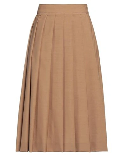 Shop Quira Woman Midi Skirt Camel Size 6 Polyester, Virgin Wool In Beige