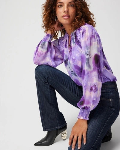 Shop White House Black Market Long Sleeve Smocked Printed Blouse In Purple Floral