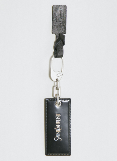 Shop Saint Laurent Logo Plaque Leather Keyring In Black